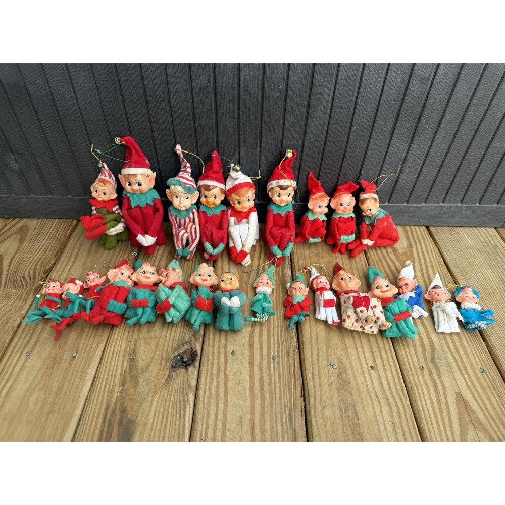 Vintage 1960s Christmas Knee Hugger Elf set of 25 Japan Ornaments